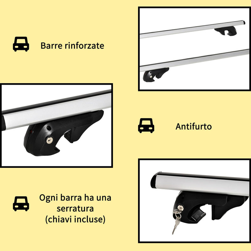 Barre Portapacchi per Auto in Lega di Alluminio 125 cm Max 75 Kg Grigio