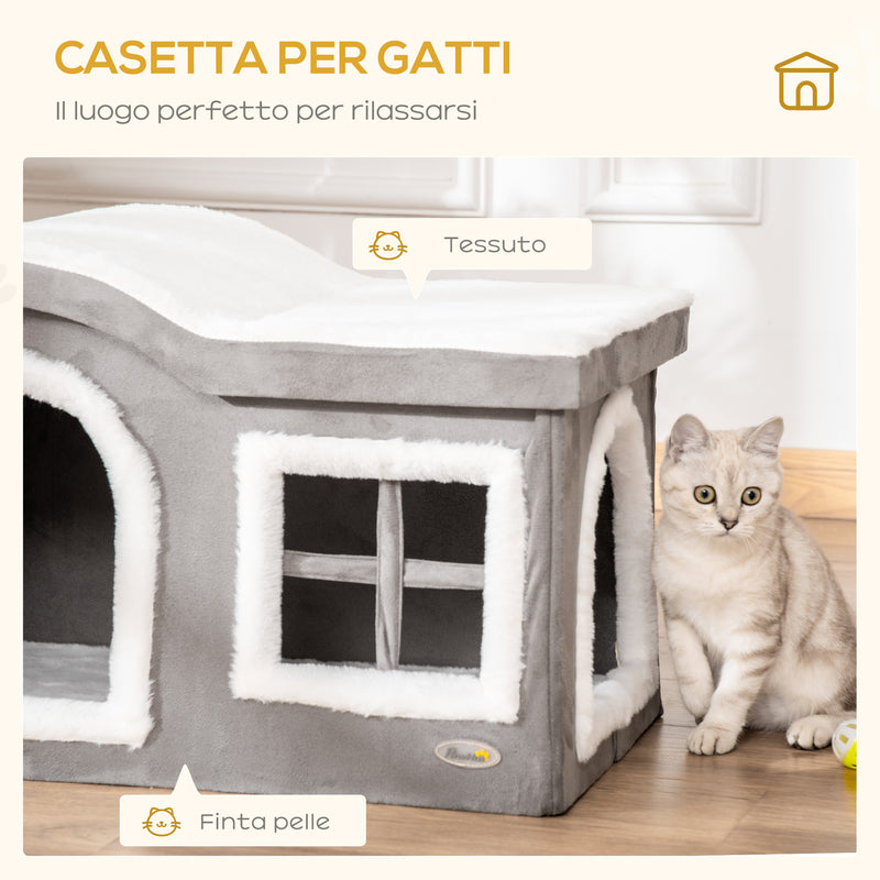 Cuccia per Gatti 63,5x37x40 cm in Legno e MDF Bianco e Grigio