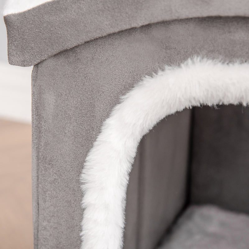 Cuccia per Gatti 63,5x37x40 cm in Legno e MDF Bianco e Grigio