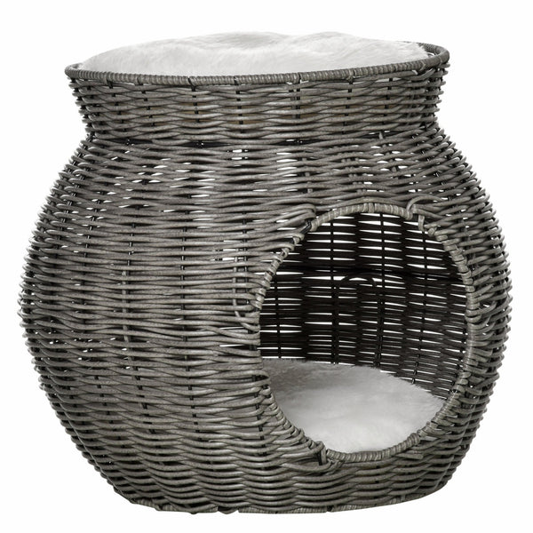 sconto Katzenbett Ø50x43,5 cm aus dunkelgrauem Rattan