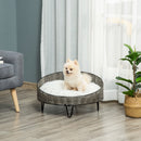 Cuccia per Cani e Gatti Rialzata Ø60x32 cm in Rattan Grigio Scuro