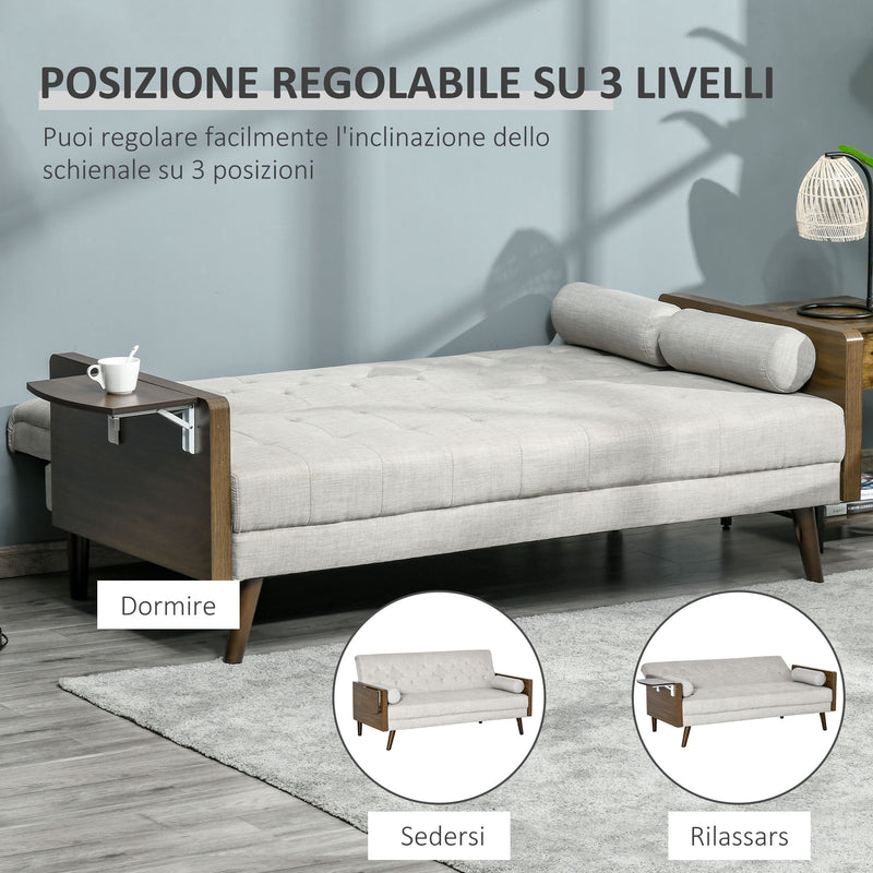 Divano Letto 3 Posti 200x88x89 cm con Mensole Laterali Beige
