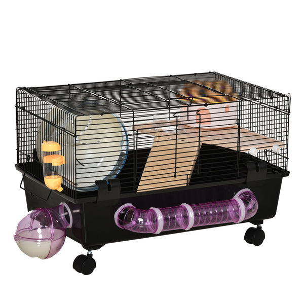 prezzo Käfig für Hamster und Nagetiere 60x35x38,5 cm mit Tunnel und schwarzem Rad