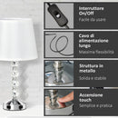Lampada da Tavolo 2 Porte USB Ø23x45 cm E27 Paralume in tessuto Bianco e Argento