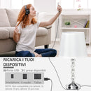 Lampada da Tavolo 2 Porte USB Ø23x45 cm E27 Paralume in tessuto Bianco e Argento