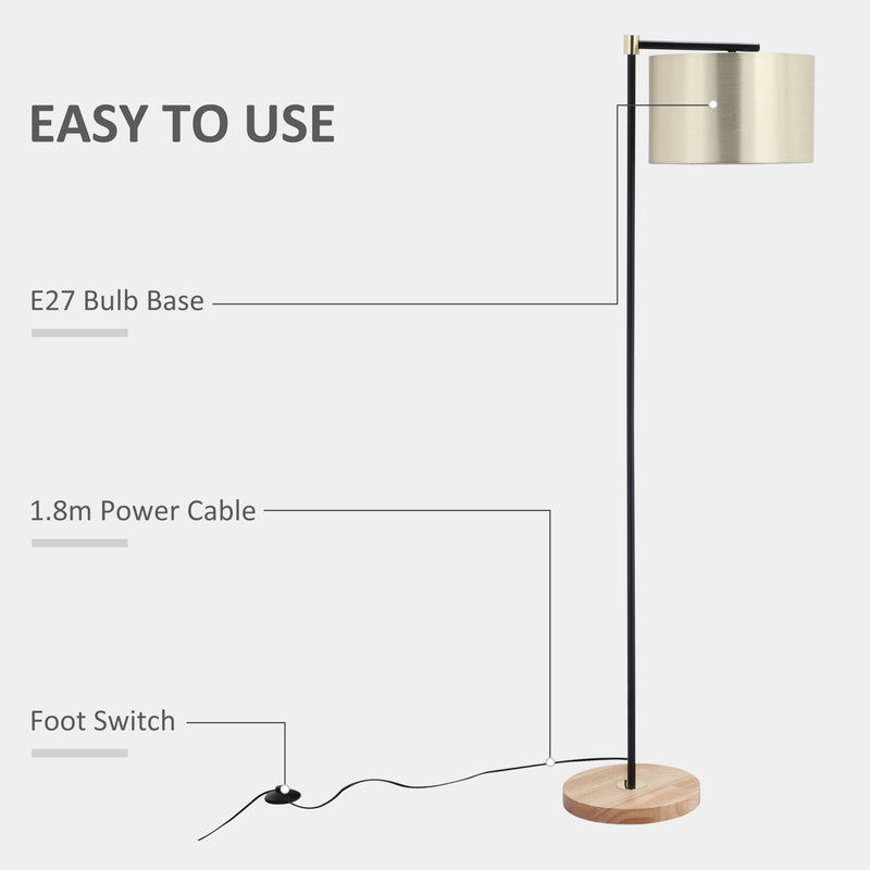 Lampada da Terra 48x32x152 cm E27 Paralume in Tessuto Oro e Nero