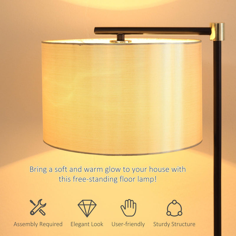 Lampada da Terra 48x32x152 cm E27 Paralume in Tessuto Oro e Nero