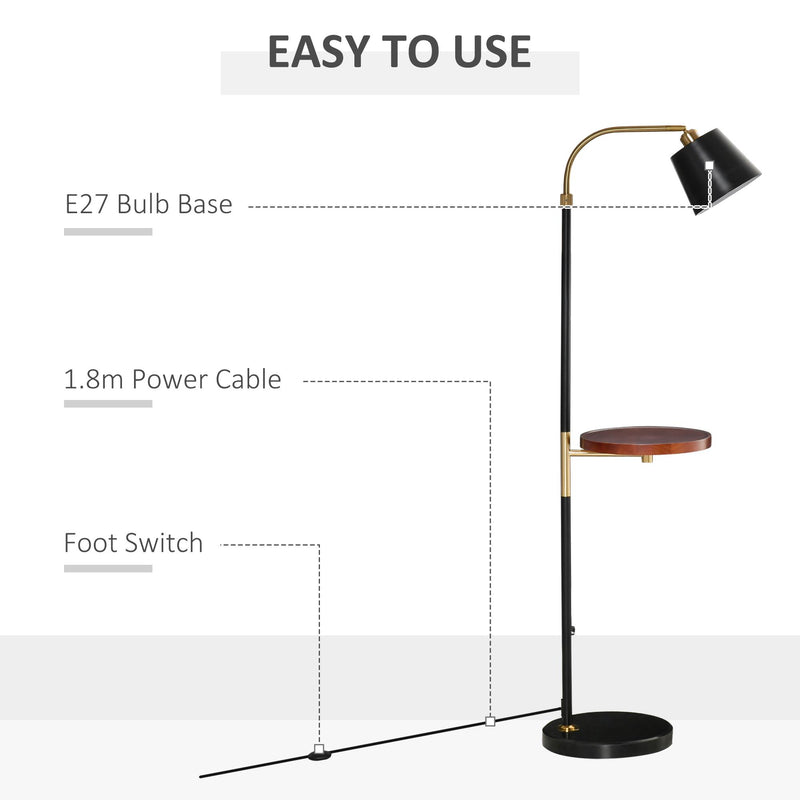 Lampada da Terra 43x29x160 cm E27 con Ripiano Nero e Oro