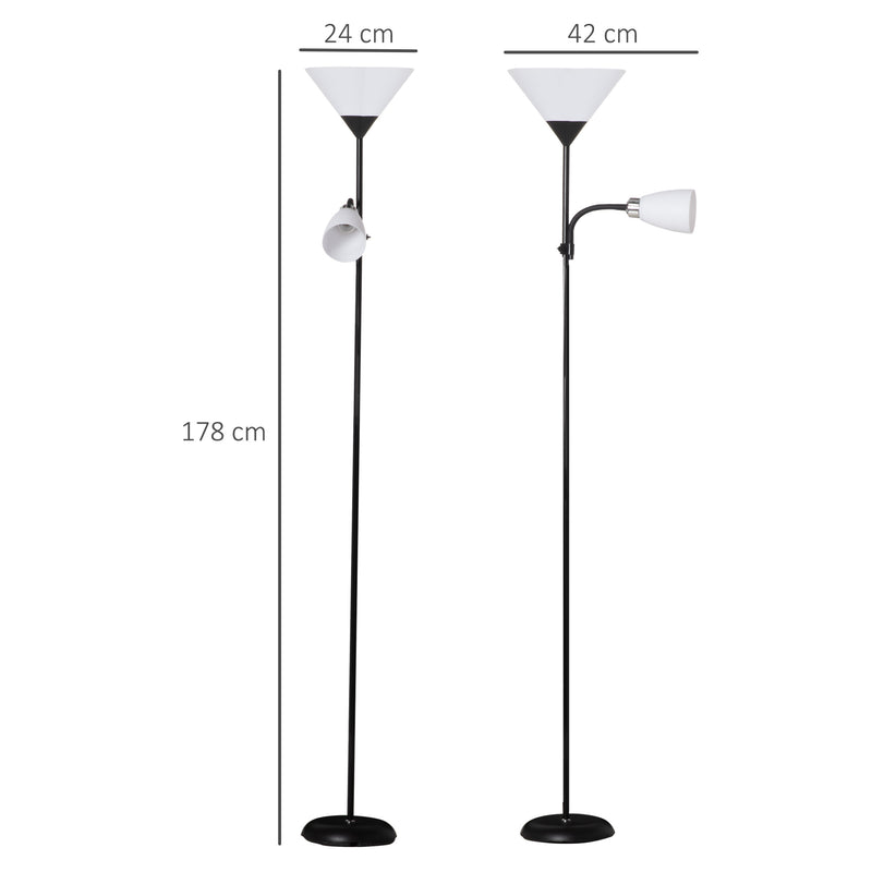 Lampada da Terra 42x24x178 cm 2 Paralumi E14 E27 Nera