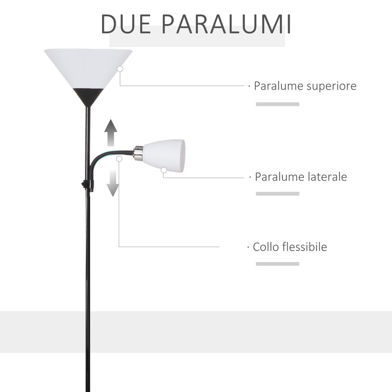 Lampada da Terra 42x24x178 cm 2 Paralumi E14 E27 Nera