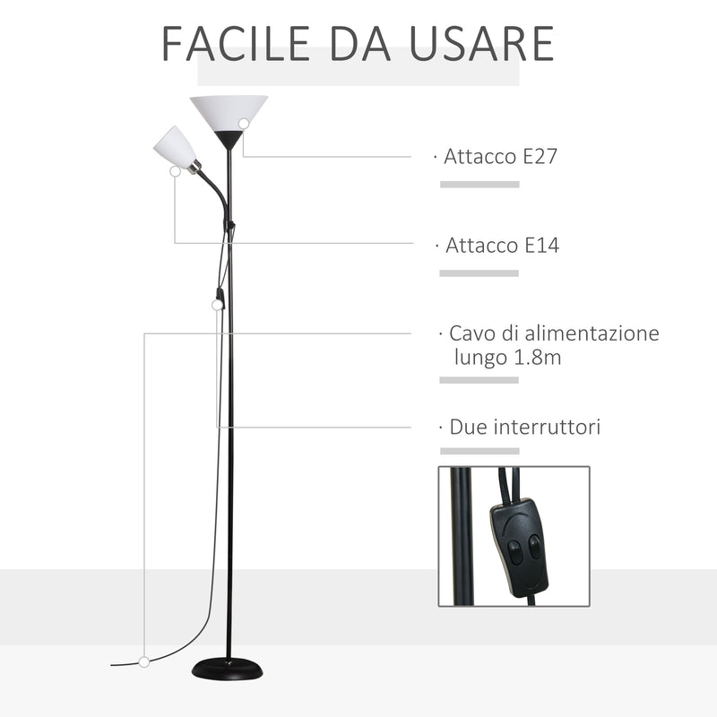 Lampada da Terra 42x24x178 cm 2 Paralumi E14 E27 Nera