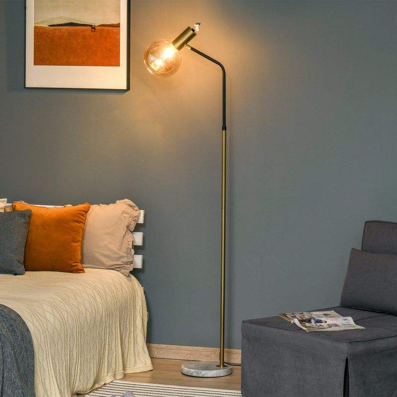 Lampada da Terra 50x25x160 cm E27 Paralume in Vetro Nero e Oro