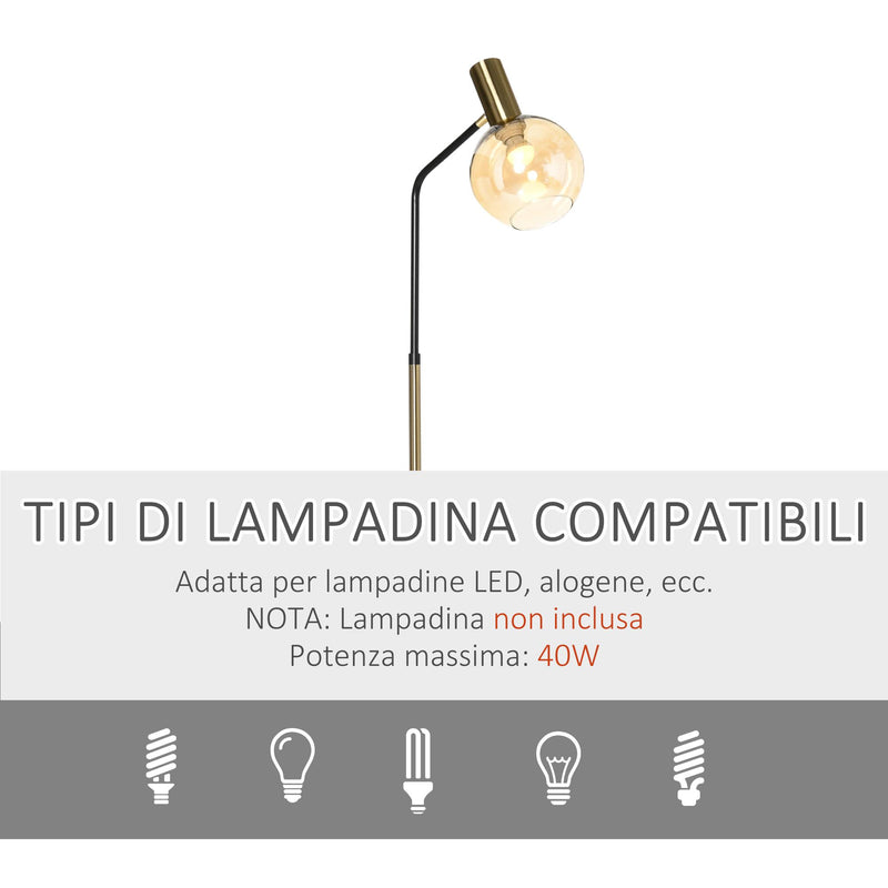 Lampada da Terra 50x25x160 cm E27 Paralume in Vetro Nero e Oro