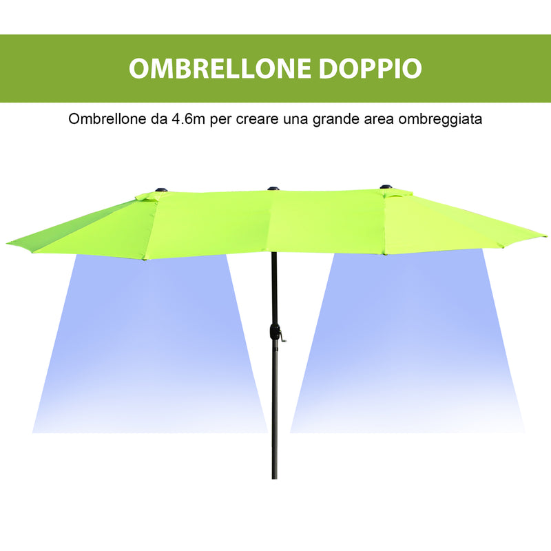 Ombrellone da Giardino Doppio 460x270x240 cm in Acciaio e Poliestere Verde