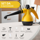 Pistola a Vapore Multiuso Portatile Serbatoio 350 ml con 9 Accessori Gialla