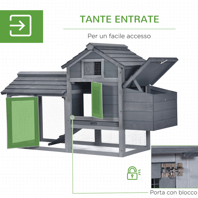 Pollaio Gabbia per Galline da Esterno 150,5x54x87 cm in Legno Grigio