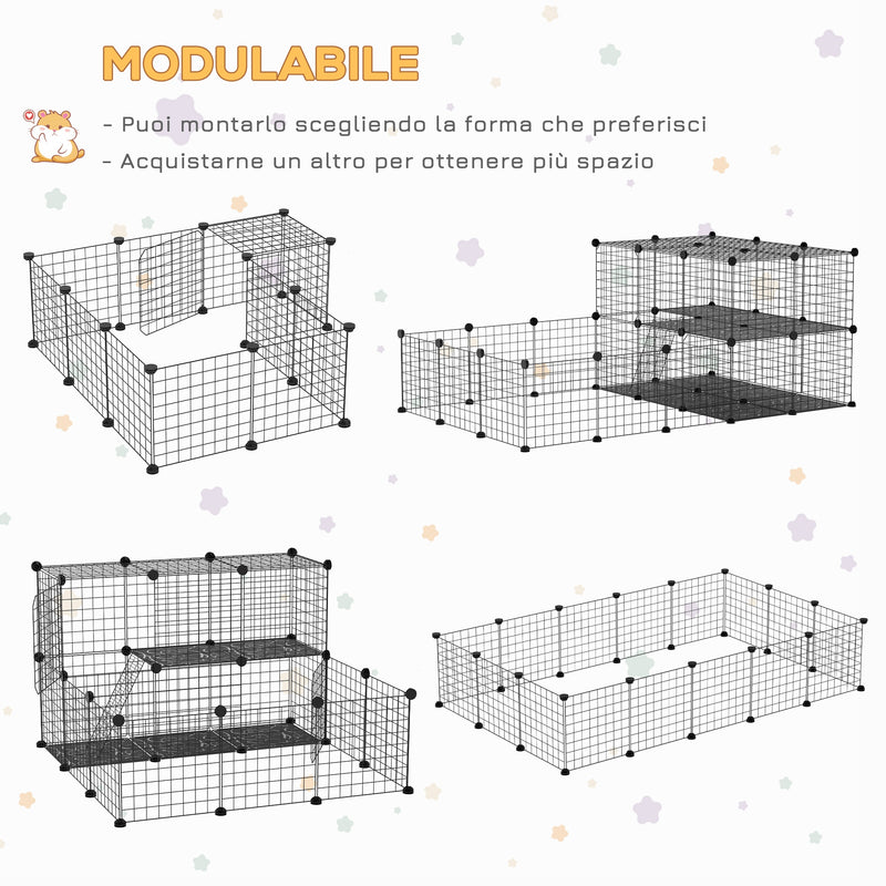 Gabbia per Conigli Modulabile 175x105x70 cm in Metallo Nero
