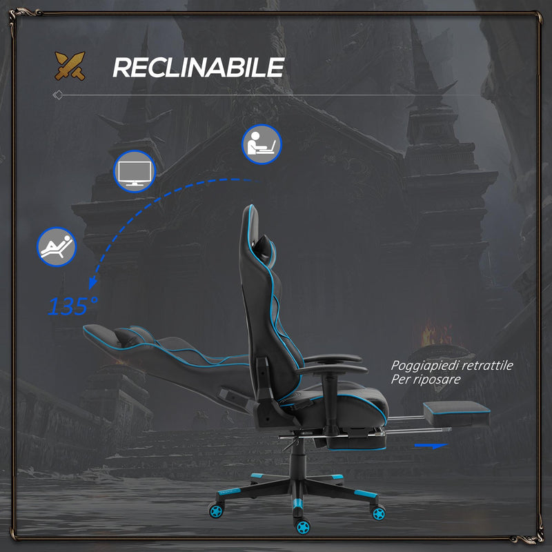 Sedia da Gaming Ergonomica 72x77x128-138 cm con Poggiapiedi in Similpelle Nero