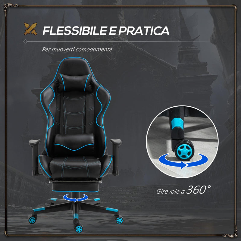 Sedia da Gaming Ergonomica 72x77x128-138 cm con Poggiapiedi in Similpelle Nero