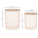 Set 2 Tavolini Contenitori Ripiano Rimovibile in Metallo e MDF Oro Rosa e Legno
