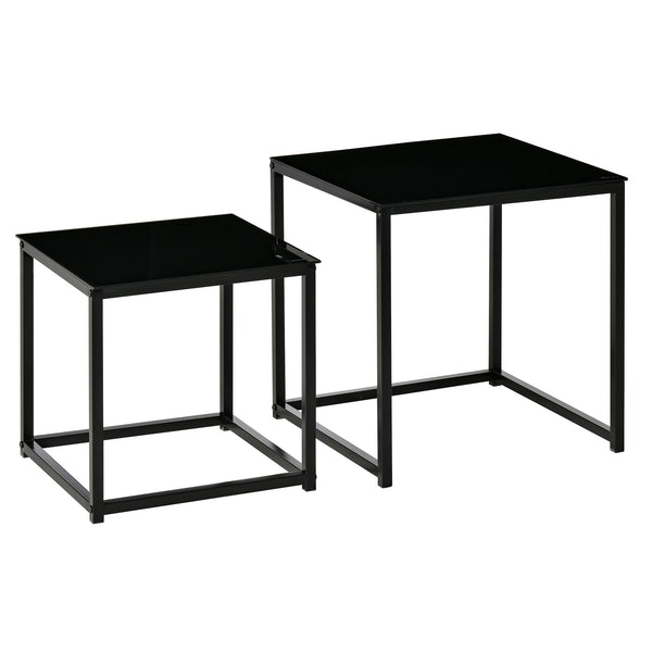 acquista Set aus 2 modernen Couchtischen mit schwarzen Platten aus gehärtetem Glas