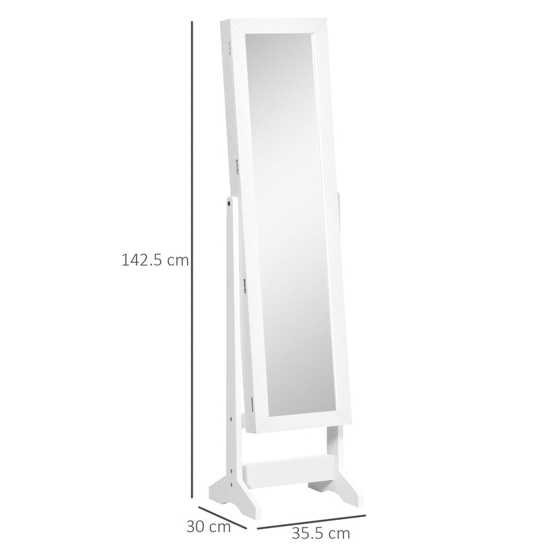 Armadio Portagioie a Specchio 35,5x30x142,5 cm Inclinazione Regolabile Bianco