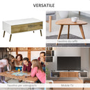 Tavolino Basso 4 Cassetti 100x53,5x45 cm in Truciolare e Legno di Faggio Bianco