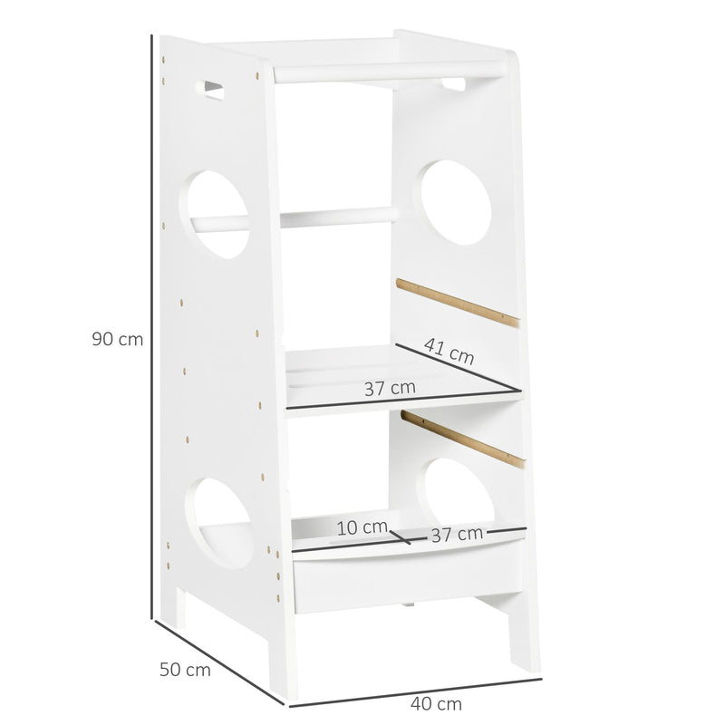Torre Montessoriana per Bambini 40x50x90 cm Altezza Regolabile in MDF Bianca