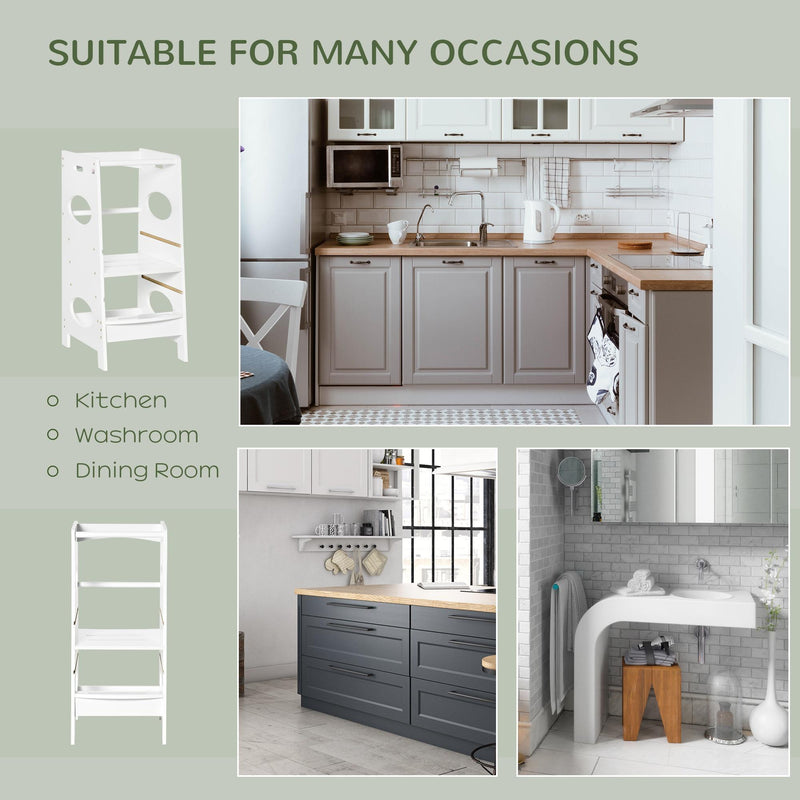 Torre Montessoriana per Bambini 40x50x90 cm Altezza Regolabile in MDF Bianca