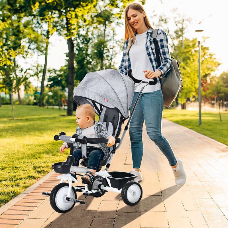 Passeggino Triciclo 100x48x106 cm con Sedile Girevole 360° Grigio
