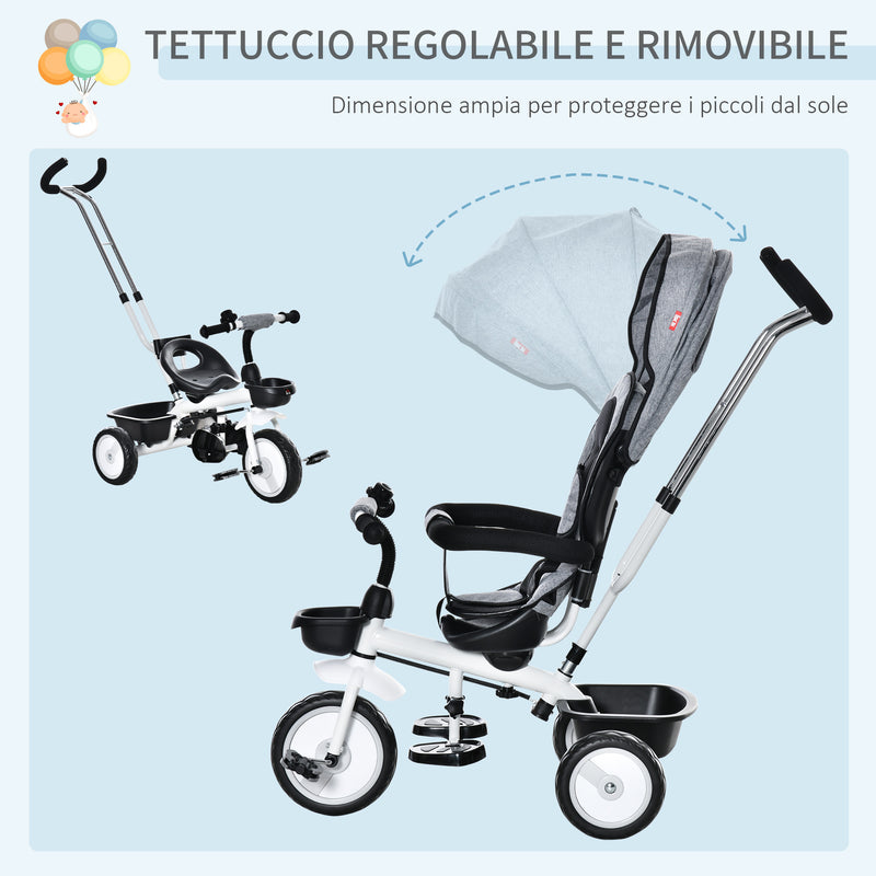 Passeggino Triciclo 100x48x106 cm con Sedile Girevole 360° Grigio