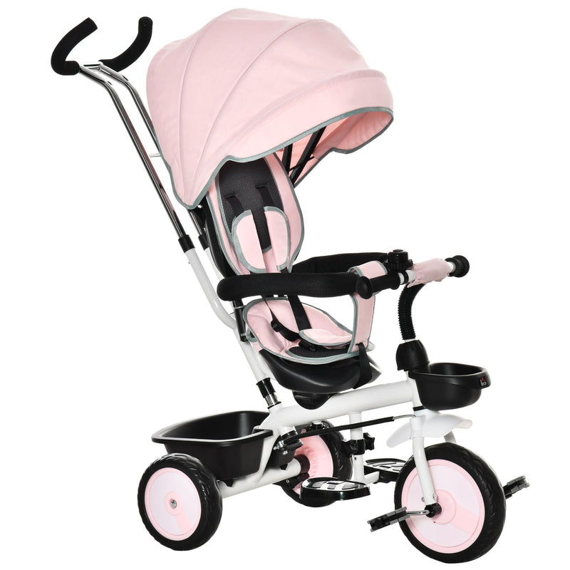 Passeggino Triciclo 100x48x106 cm con Sedile Girevole 360° Rosa