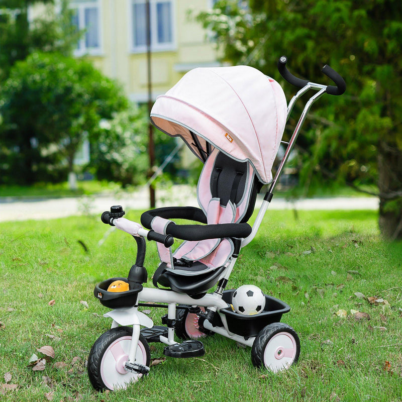 Passeggino Triciclo 100x48x106 cm con Sedile Girevole 360° Rosa