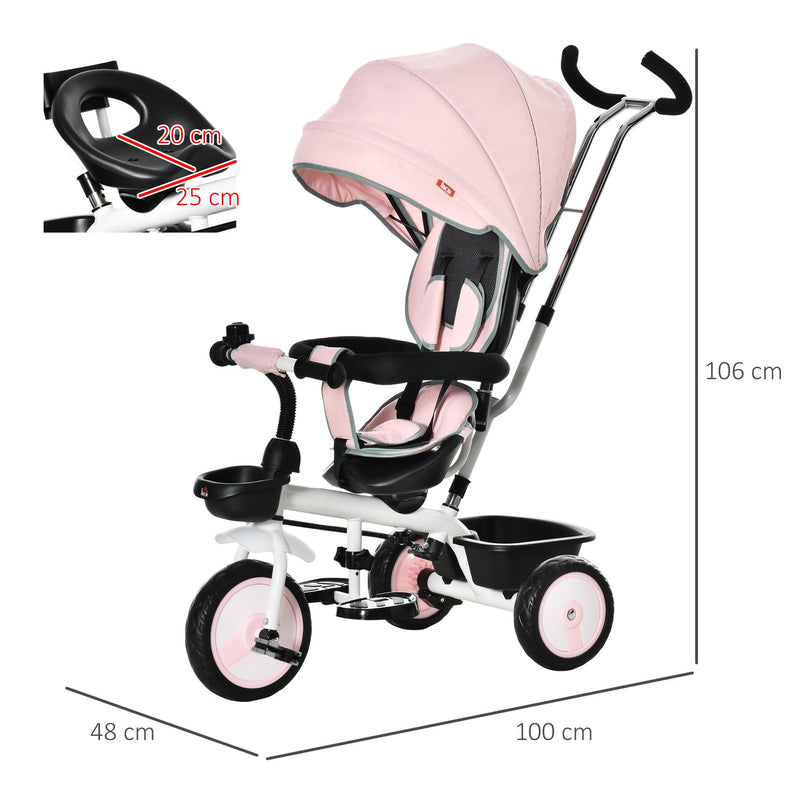 Passeggino Triciclo 100x48x106 cm con Sedile Girevole 360° Rosa