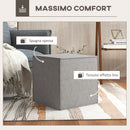 Pouf Poggiapiedi Quadrato  Rivestimento Rimovibile in Tessuto Effetto Lino 41x41x41 cm Grigio Chiaro