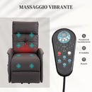 Poltrona Alzapersona Reclinabile 1 Motore con 8 Punti Massaggio 67x89x102 cm Riscaldamento e 2 Telecomandi Marrone