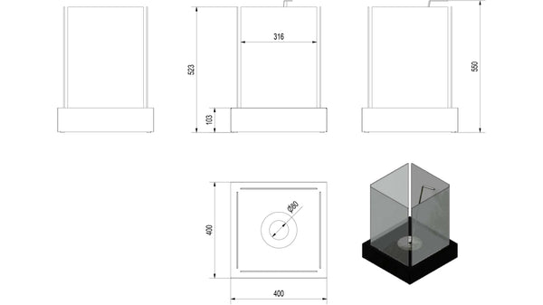 prezzo Bioethanol Tischkamin 40x40 cm Flig Province 4 Weiß