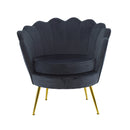 Poltrona Imbottita Schienale a Conchiglia in Velluto Piedi Oro Nero