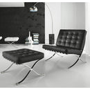 Set Poltrona e Pouf Barcelona in Acciaio Cromato Rivestimento in Similpelle Nero