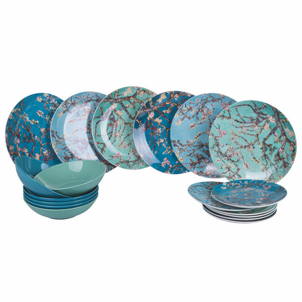 Tafelservice 18 Teile aus neuem Porzellan und Steingut Villa d'Este Home Tivoli Japanese Dream Blue sconto