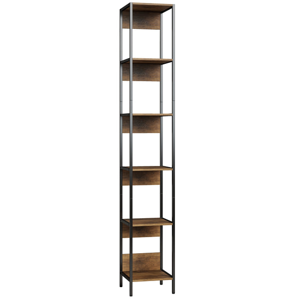 sconto Libreria 29,5x30x185 cm Scaffale a 6 Ripiani Finitura in Legno e Acciaio Marrone