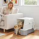 Lettiera per Gatti Chiusa 3 in 1 68 L 60x40x45 cm con Coperchio Vassoio Estraibile e Paletta in Acciaio Inox e ABS Grigio      