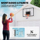 Canestro Basket Esterno a Parete 113x73 cm Cerchio Ø45 cm e Rete in Acciaio e Policarbonato Nero      