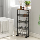 Carrello Cucina 47x13x96,5 cm con 4 Ruote Piano Effetto Legno e Struttura in Metallo Nero      
