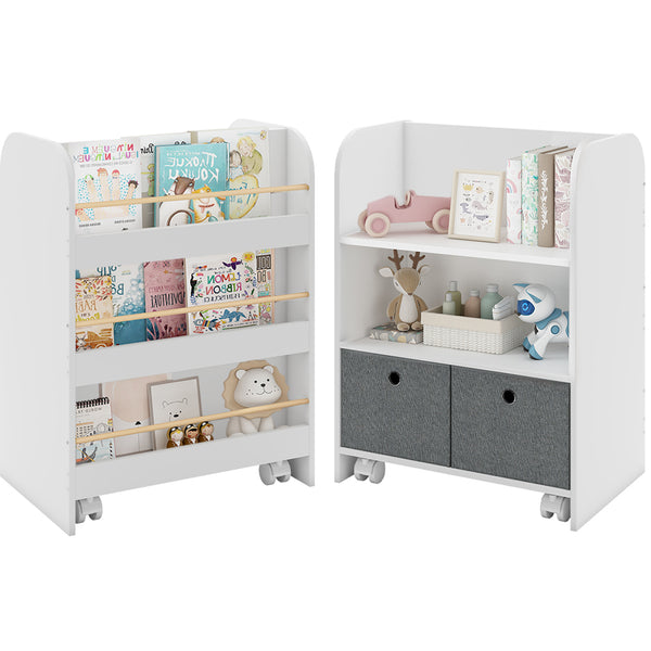 Libreria Montessoriana per Bambini con Ruote 2 in 1 Cassetti in Tessuto in Legno sconto