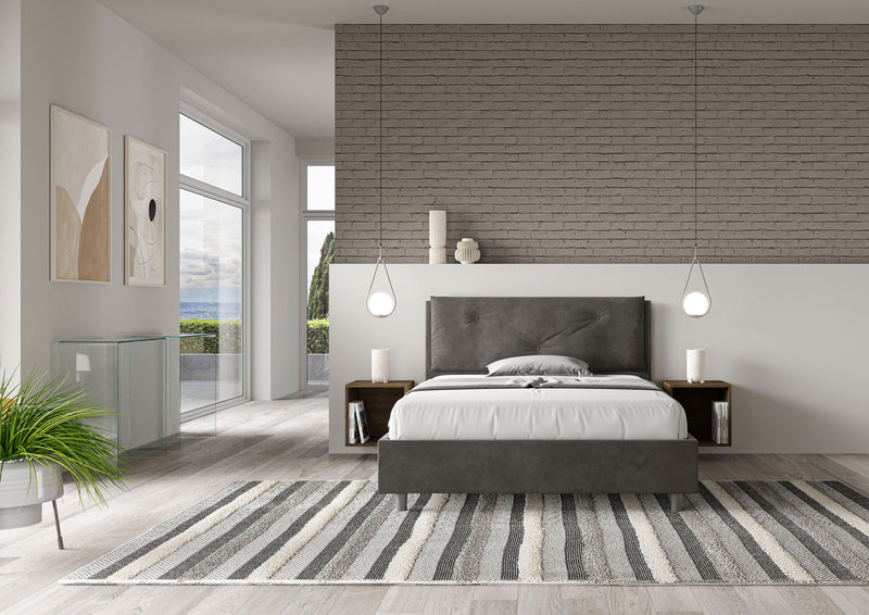 Letto Matrimoniale Francese Imbottito in Microfibra Appia Large Grigio Varie Misure