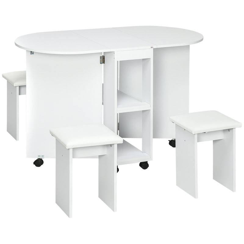 Tavolo Pieghevole Salvaspazio con 4 Sgabelli in Legno Truciolato Bianco