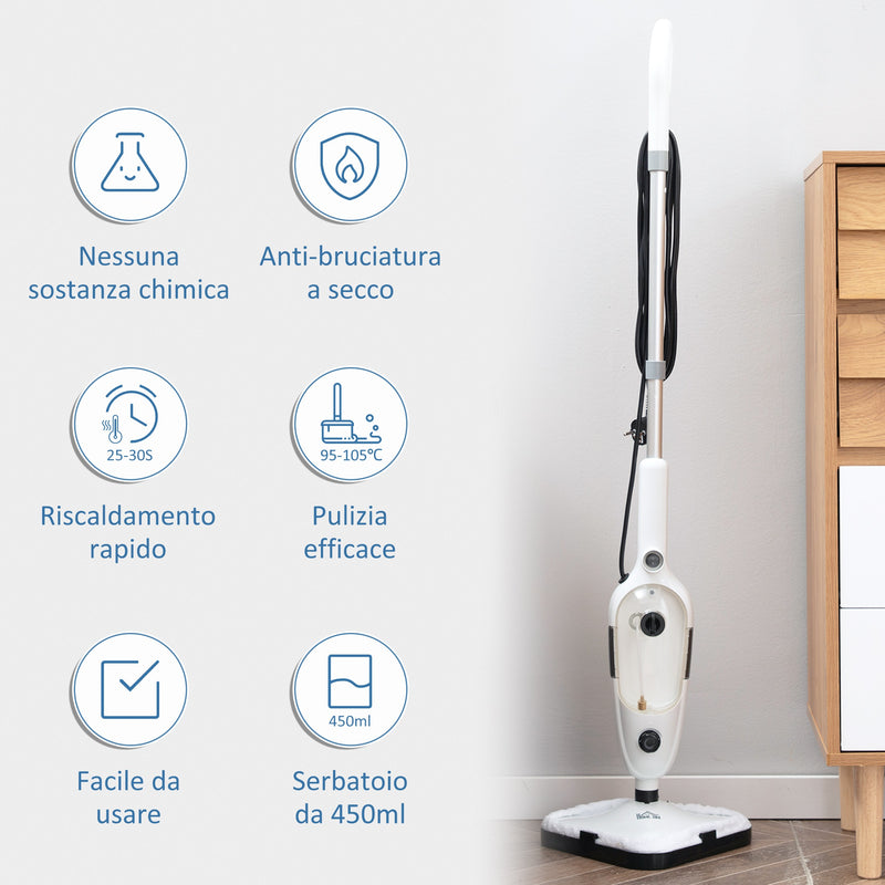 Scopa a Vapore Elettrica 1330W Serbatoio 450ml Bianco