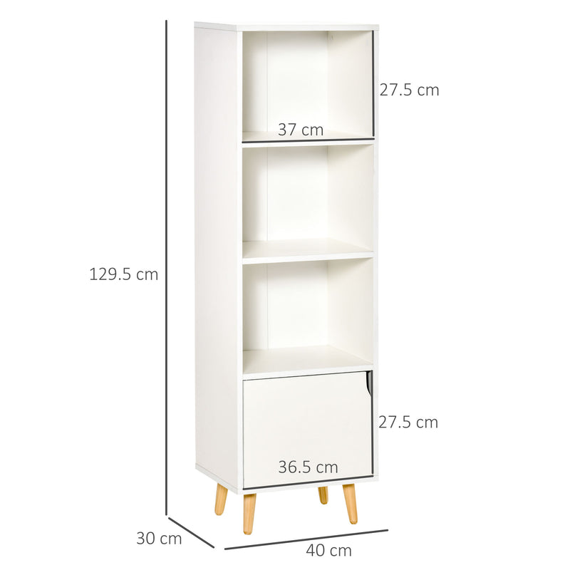 Libreria con 3 Ripiani e 1 Armadietto 40x30x129,5 cm in Legno Bianco