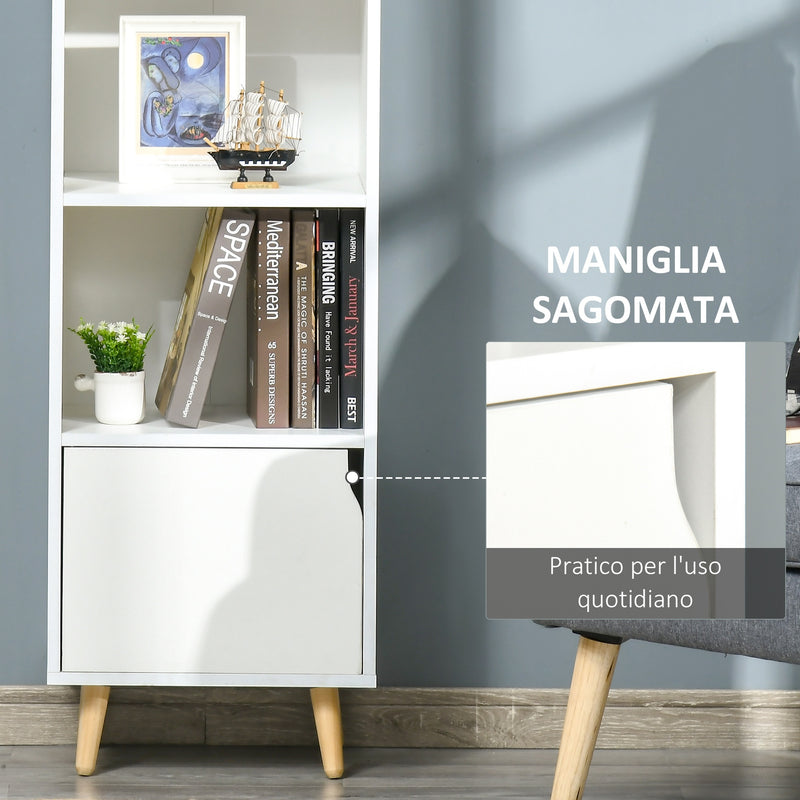 Libreria con 3 Ripiani e 1 Armadietto 40x30x129,5 cm in Legno Bianco